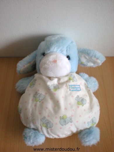 Doudou Chien Boulgom Peluche bleu, tissus blanc motifs coeurs, ours 