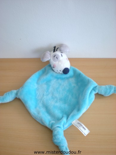 Doudou Chien Carré blanc Bleu 