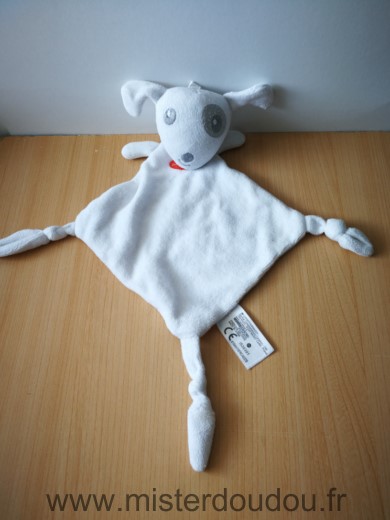 Doudou Chien Carrefour france Blanc cocard gris with you Velours blanc dessus tissus blanc imprime dessous