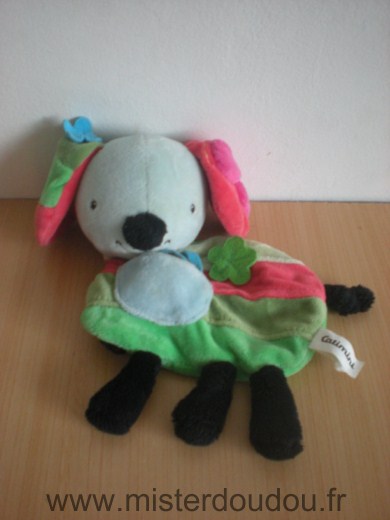 Doudou Chien Catimini Vert bleu rouge 