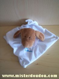 Doudou Chien Cherubin Blanc col rose brodé chérubin en bleu 