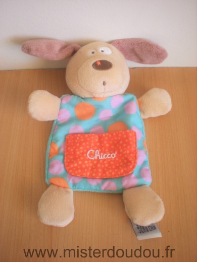 Doudou Chien Chicco Beige bleu ronds rose orange 