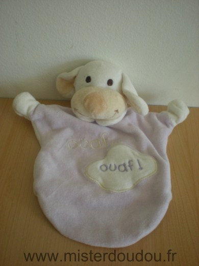 Doudou Chien Cmp Mauve blanc ouaf eveil et tendresse 