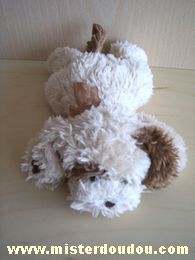 Doudou Chien Cobico Beige marron ruban marron Fait 