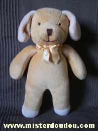 Doudou Chien Comptine Beige écru  noeud orange 