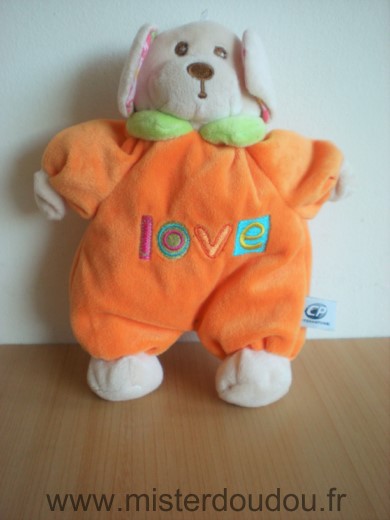 Doudou Chien Cp international Orange vert rose love 