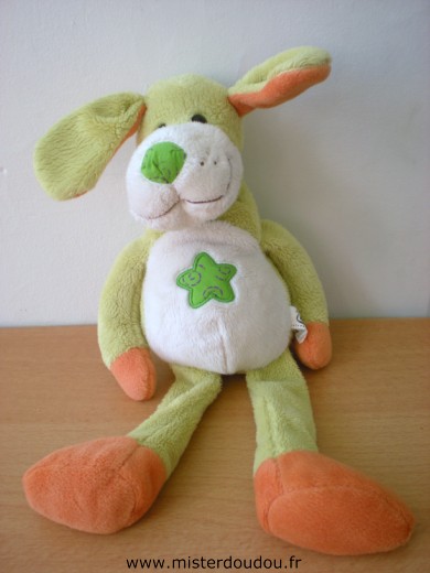 Doudou Chien Cp international Vert orange blanc etoile verte 