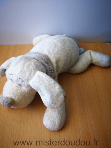 Doudou Chien Dimpel Blanc echarpe grise 