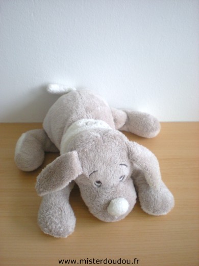 Doudou Chien Dimpel Fifi gris echarpe blanche 