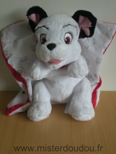 Doudou Chien Disney Dalmatien blanc mouchoir couverture blanc rouge 