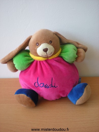 Doudou Chien Doudi Rose fushia vert bleu 