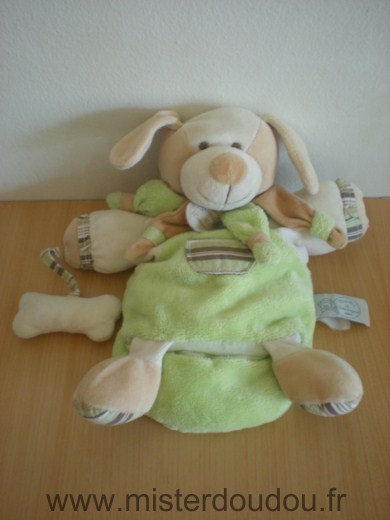Doudou Chien Doudou et compagnie Chien copain vert poche rayee avec os 