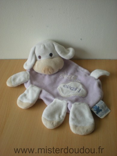 Doudou Chien Eveil et tendresse Mauve blanc ouaf ouaf 