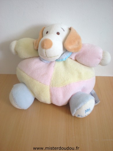 Doudou Chien Fantasy toys Jaune rose bleu 