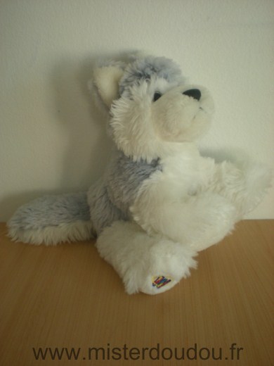 Doudou Chien Ganz Peluche husky blanc gris 