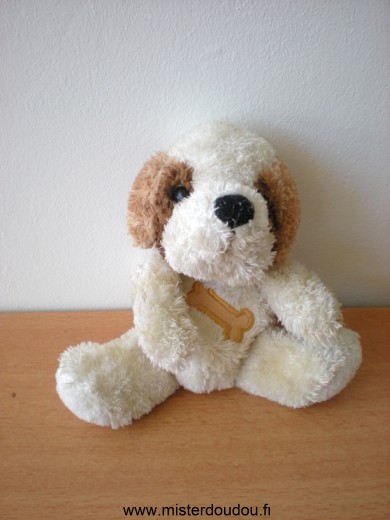 Doudou Chien Gipsy Blanc beige avec un os beige brodé 