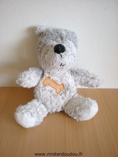 Doudou Chien Gipsy Gris blanc avec un os 