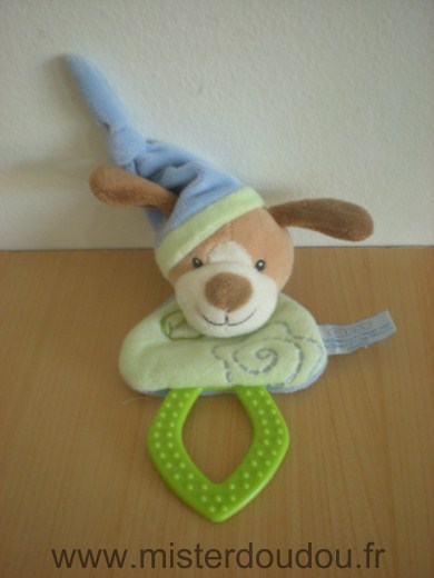 Doudou Chien Gipsy Vert bonnet bleu anneau dentaire 