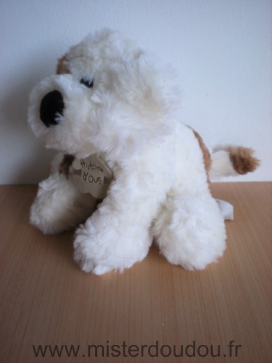 Doudou Chien Histoire d ours Blanc marron nez noir 