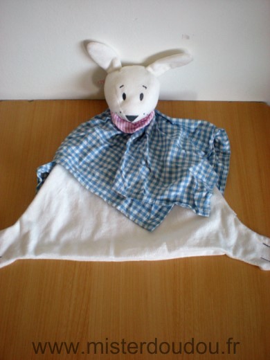 Doudou Chien Ika Vichy bleu blanc foulard raye rose 