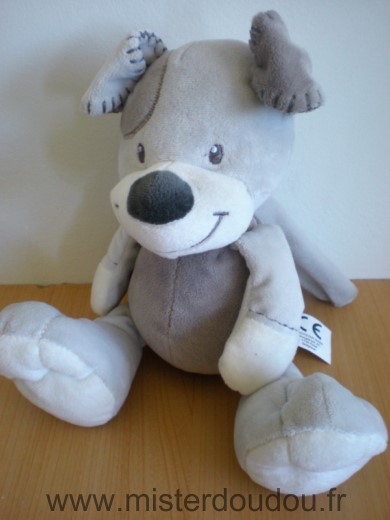 Doudou Chien Kiabi baby Gris blanc jogystar 