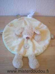 Doudou Chien Kiabi baby Jaune dessus avec capuche jaune, vert dessous 