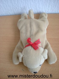 Doudou Chien Kimbaloo Beige ruban rouge inscription kimbaloo 