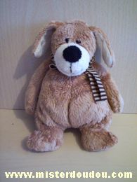 Doudou Chien Lascar Marron écharpe rayée beige marron 