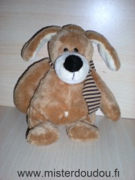 Doudou Chien Lascar Marron écharpe rayée marron beige 