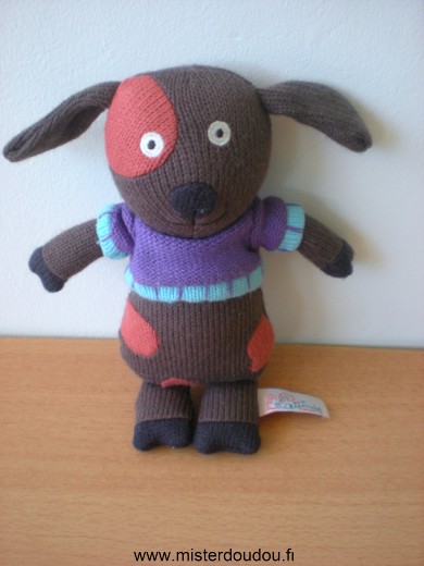 Doudou Chien Latitude En tricot marron pull violet bleu 