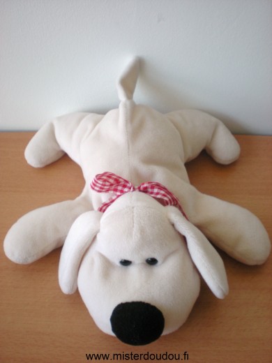 Doudou Chien Lr Ecru ruban vichy rouge 