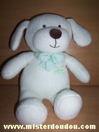 Doudou Chien Luminou Blanc noeud vert 