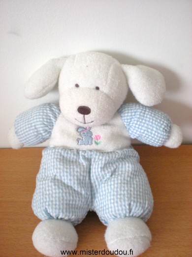 Doudou Chien Luminou Bleu blanc lapin fleur phoshorescent 