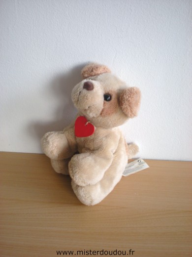 Doudou Chien - Marque non connue - Beige marron médaille coeur rouge 