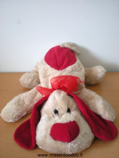 Doudou Chien 0 Beige oreilles rouges coeur rouge 
