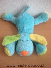 Doudou Chien - Marque non connue - Bleu clair jaune vert  nez orange 