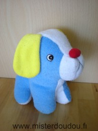 Doudou Chien - Marque non connue - Bleu jaune rouge blanc Tissus bouloché