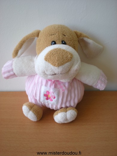 Doudou Chien - Marque non connue - Rose blanc beige fleur rose 