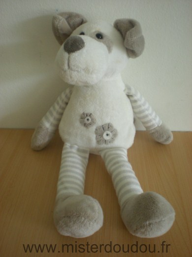 Doudou Chien Maxita Blanc, jambes et bras rayés blanc gris 