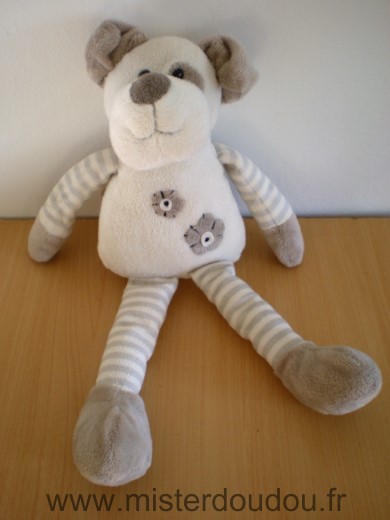 Doudou Chien Maxita Blanc jambes et bras rayes blanc gris 