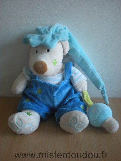 Doudou Chien Mgm Beige tshirt avec ailes d ange salopette bleue bonnet bleu 