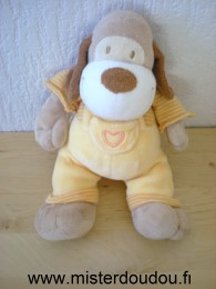 Doudou Chien Mots d enfants Beige salopette jaune coeur 