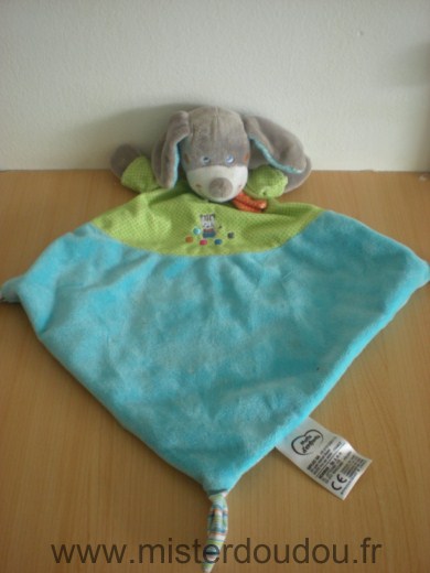 Doudou Chien Mots d enfants Bleu vert foulard orange 