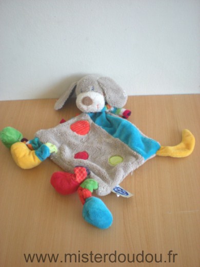 Doudou Chien Mots d enfants Gris bleu  multicolore 