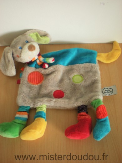 Doudou Chien Mots d enfants Gris bleu ronds rouge vert 