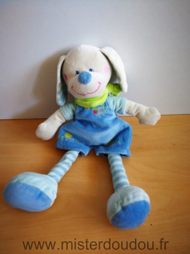 Doudou Chien Mots d enfants Salopette bleue foulard vert 