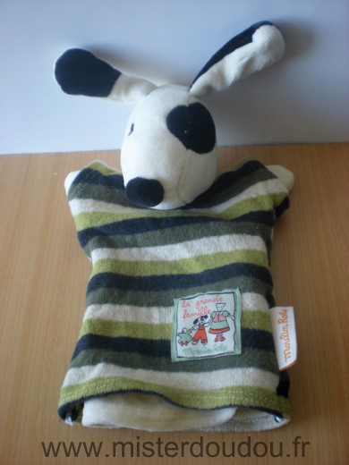 Doudou Chien Moulin roty Julius raye blanc vert noir cocard 