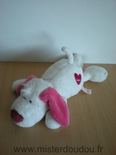 Doudou Chien Nici Blanc rose love coeur 