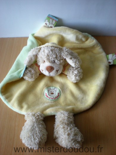 Doudou Chien Nicotoy Beige jaune vert dessous 