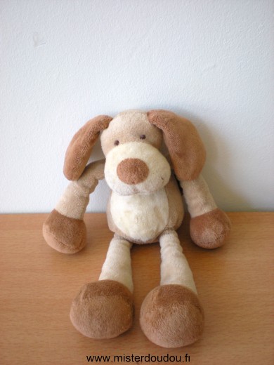 Doudou Chien Nicotoy Beige marron Étiquette de la marque coupée